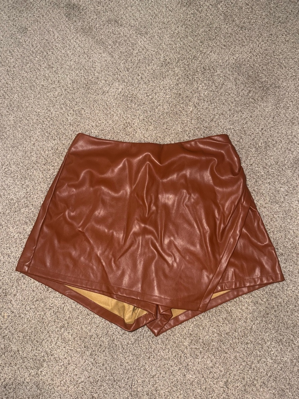 Women’s Faux Leather High-Waist Skort - Brown